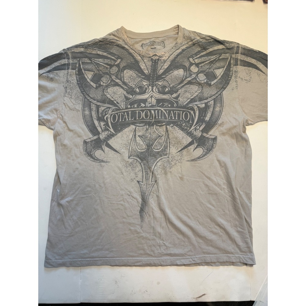 Total Domination‎ Inc Mens 2XL Graphic T-Shirt Grey Tribal Edgy Ringspun Cotton